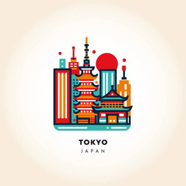 Tokyo Skyline: Renkli Soyut Vektör İllüstrasyonu
