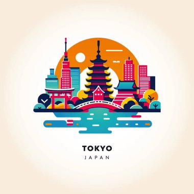 Tokyo Skyline: Renkli Soyut Vektör İllüstrasyonu