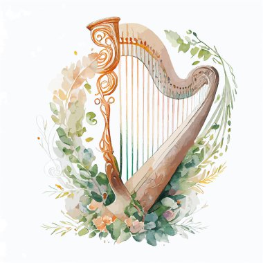 Süslü vektör suluboya arp çizimi