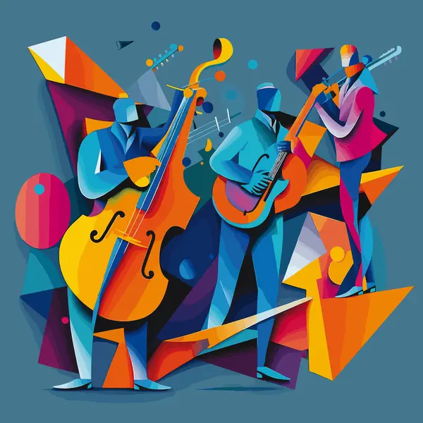 Jazz enstrümanları kullanan caz sanatçılarının soyut vektör çizimi