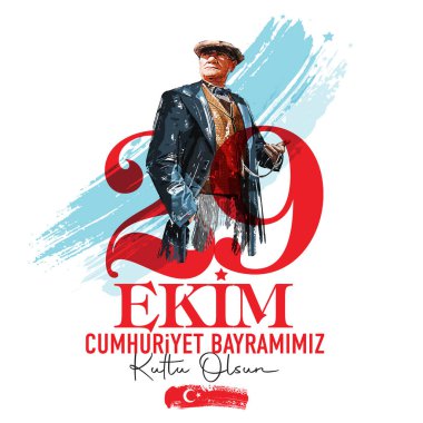 Vektör illüstrasyonu Atatürk 'ün tipografik tasarımı. 29 Ekim Cumhuriyet Bayramimiz kutlu olsun. 29 Ekim Cumhuriyet Günümüz kutlu olsun.)