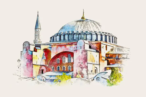 Şeffaf arkaplanda Bakire Kulesi 'nin vektör suluboya çizimi.
