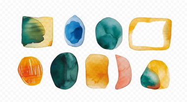 Organik Şekiller ve Çeşitli Şekillerde El Yapımı Suluboya Lekeleri - Vektör ve Şeffaf