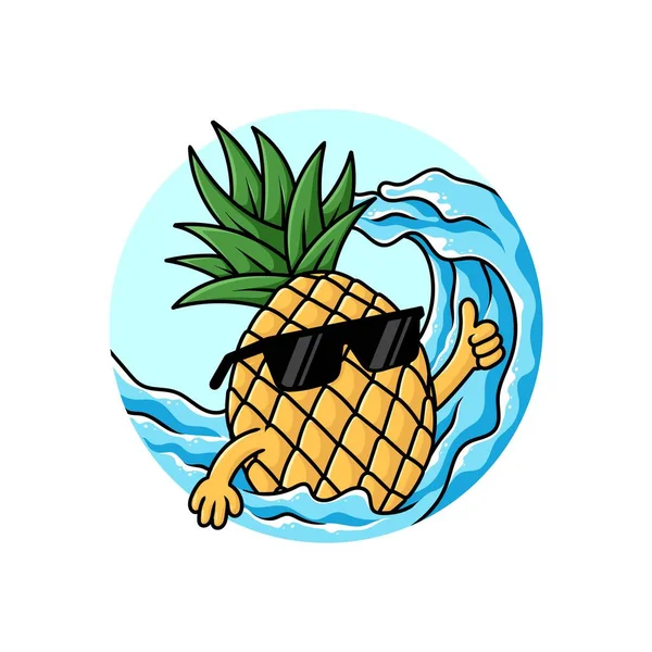 Illustration Ananas Ikon Med Vågor Tecknad Vektor — Stock vektor