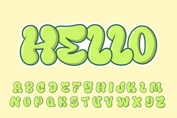 Alfabeto Verde Divertimento Graffiti Vettore Dei Cartoni Animati — Vettoriale Stock