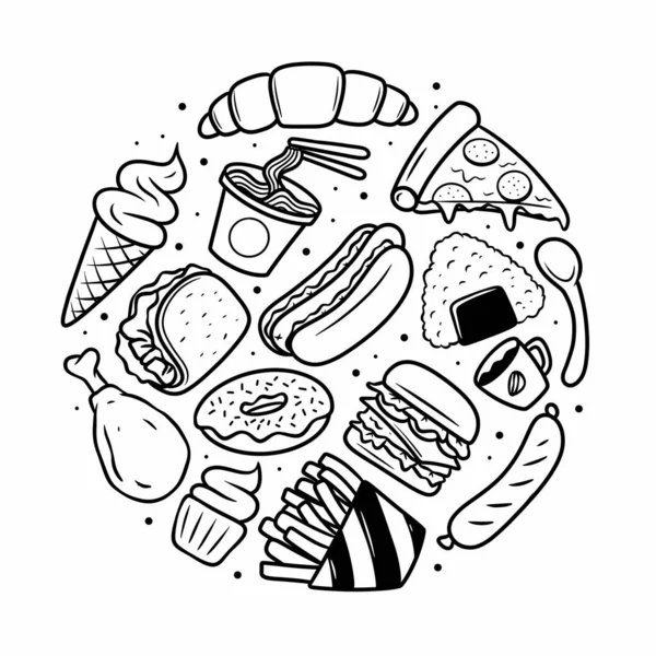 Fast Food Doodle Echipamente Desenate Manual Vector — Vector de stoc