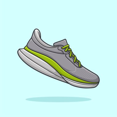 Koşan Ayakkabılar Gri Yeşil Çizgi Film Vektörü