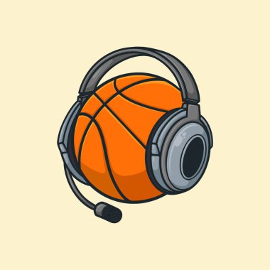 Mikrofonlu Kulaklık Giyen Basketbol Çizgi Filmi