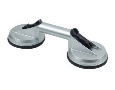 Beyaz arka planda izole edilmiş cam ve fayanslar için çift inşaat vakum bardakları.