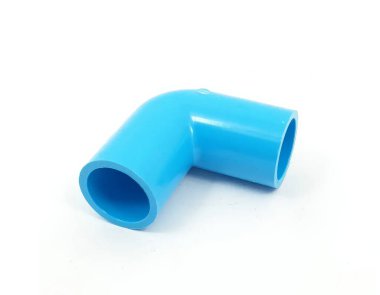 Kapalı mavi pvc bağlantısı beyaz arkaplanda izole edildi