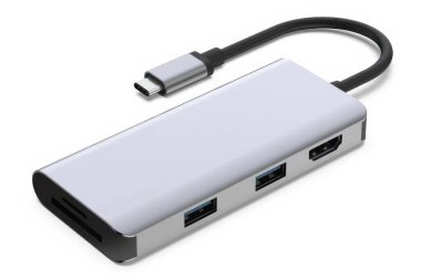 USB tip-C merkezi beyaz arkaplanda izole edildi