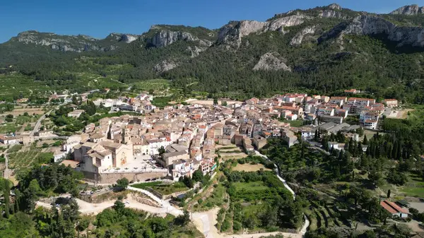 İspanya 'nın Katalunya kentindeki Rivera d' Ebre kasabasının hava manzarası