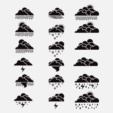 silhouette Weather icons set thunder storm rain vector illustration