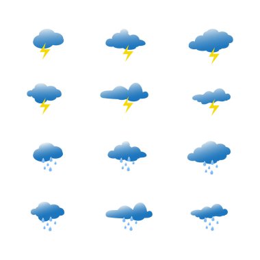Hava durumu vektör illüstrasyonları koleksiyonu. Rüzgar bulutu kar ikonu karı