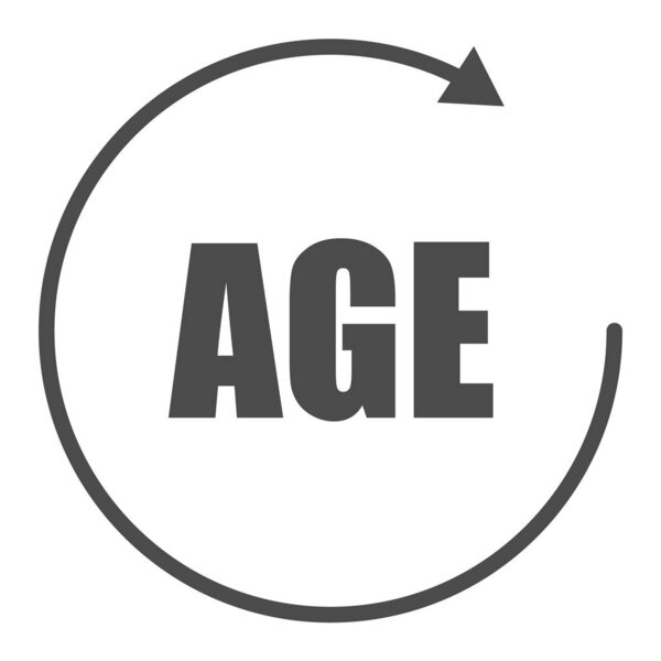 Дизайн значка возраста. векторная иллюстрация. символ стрелки. Возрастной предел концепции на белом фоне
