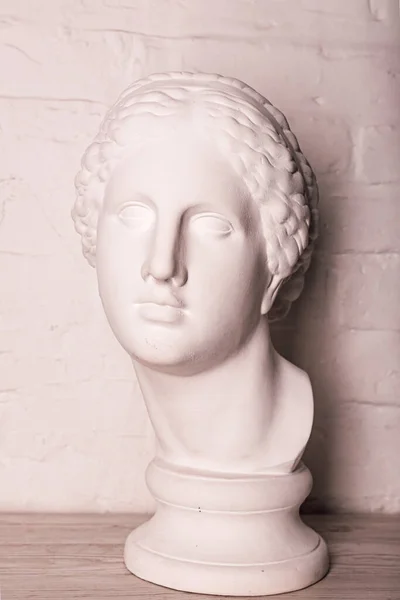 Γύψινη Κεφαλή Του Αγάλματος Στο Φόντο Ενός Λευκού Τοίχου Από — Φωτογραφία Αρχείου