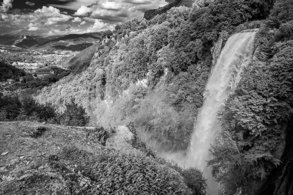 Чорно Біле Фото Водоспаду Каската Делле Мармор Marmore Falls Штучний — стокове фото