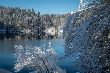 Fusine göllerinin güzel kış manzarası, İtalya