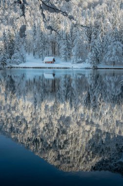 Fusine göllerinin güzel kış manzarası, İtalya