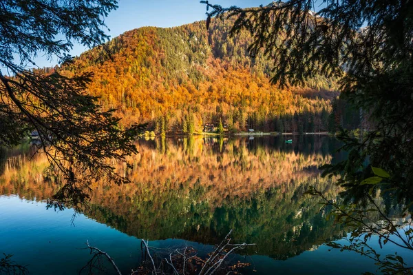 Beaux Lacs Fusine Automne Région Frioul Vénétie Julienne Italie — Photo