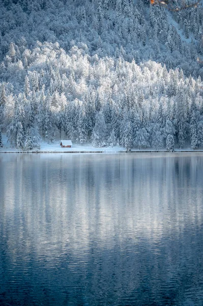 Gyönyörű Téli Táj Fusine Tavak Olaszország — Stock Fotó