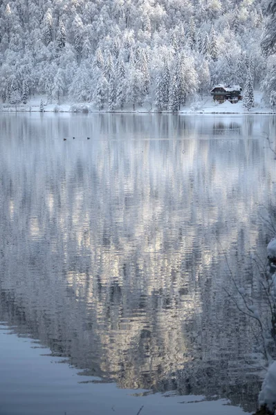 Beautiful Winter Landscape Fusine Lakes Italy — Stock Photo, Image