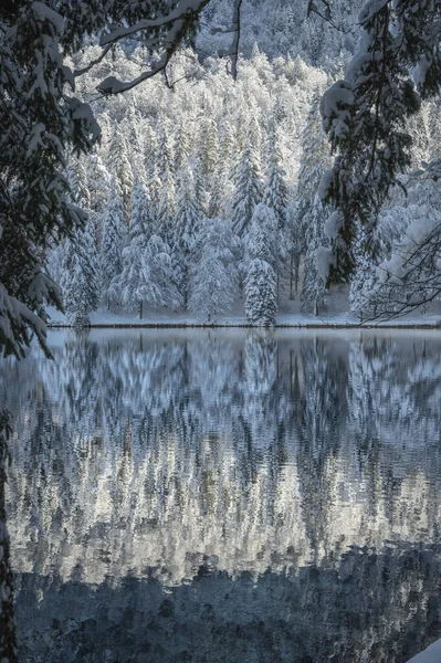 Przepiękny Zimowy Krajobraz Jezior Fusine Włochy — Zdjęcie stockowe