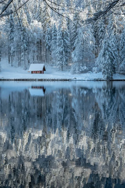 Przepiękny Zimowy Krajobraz Jezior Fusine Włochy — Zdjęcie stockowe