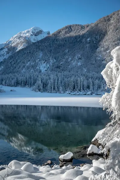 Beau Paysage Hivernal Des Lacs Fusine Italie — Photo