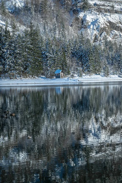 Bela Vista Inverno Lago Predil Itália — Fotografia de Stock