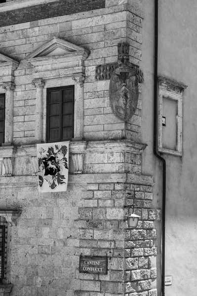 Černobílá Fotografie Starého Domu Detaily Městě Montepulciano — Stock fotografie