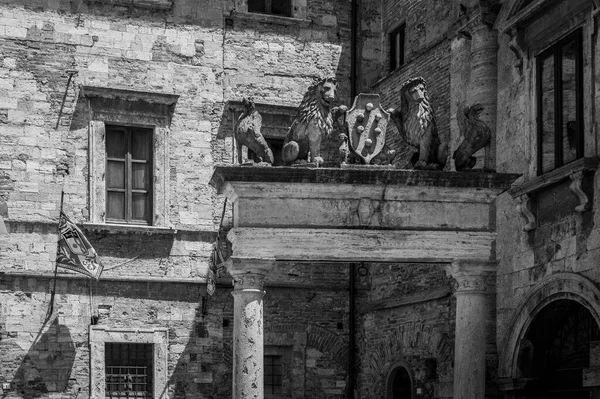 Černobílá Fotografie Starého Domu Detaily Městě Montepulciano — Stock fotografie
