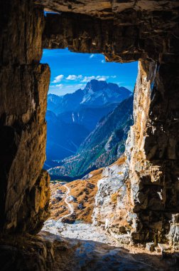 The Tre Cime di Lavaredo also called the Drei Zinnen are three distinctive battlement-like peaks, in the Sexten Dolomites of northeastern Italy.