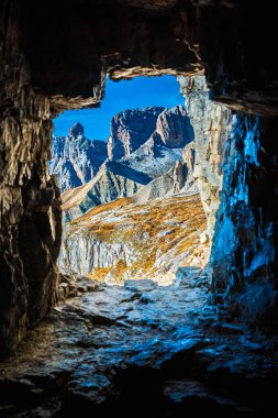 The Tre Cime di Lavaredo also called the Drei Zinnen are three distinctive battlement-like peaks, in the Sexten Dolomites of northeastern Italy.