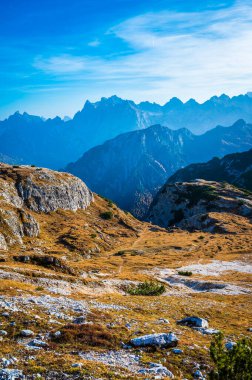 The Tre Cime di Lavaredo also called the Drei Zinnen are three distinctive battlement-like peaks, in the Sexten Dolomites of northeastern Italy.