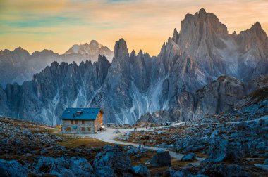The Tre Cime di Lavaredo also called the Drei Zinnen are three distinctive battlement-like peaks, in the Sexten Dolomites of northeastern Italy.