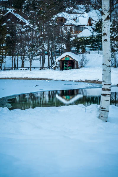 Winterbesinnung Und Märchenhäuser Kranjska Gora Slowenien — Stockfoto