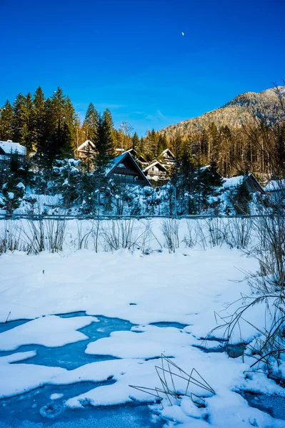 Зимові Роздуми Казкові Будинки Краньска Гора Словенія — стокове фото