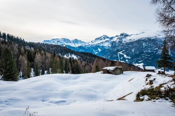 Vue Panoramique Val Enneigée Alta Val Badia Tyrol Sud Italie — Photo