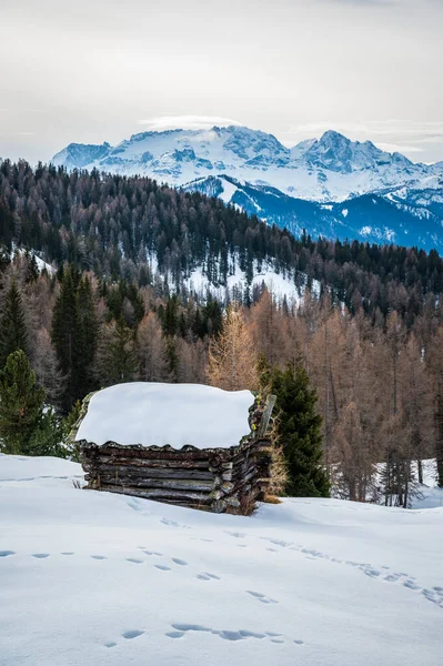 Vue Panoramique Val Enneigée Alta Val Badia Tyrol Sud Italie — Photo
