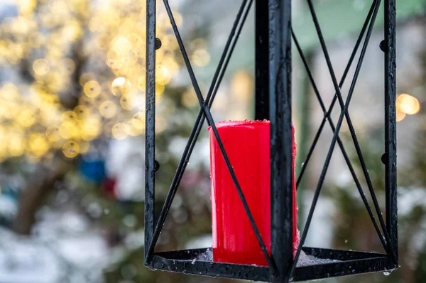 Close Shot Candle Lantern Christmas Background — Stock Photo, Image