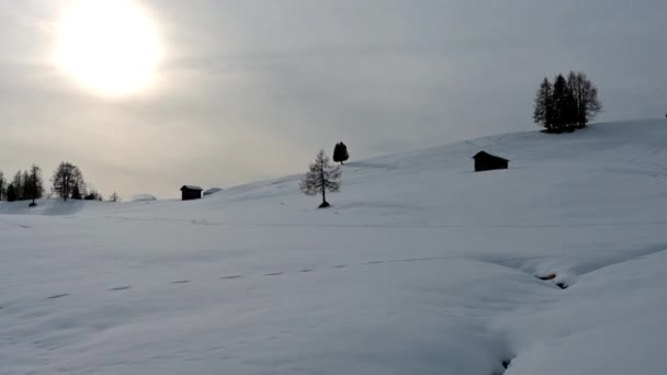 Escursione Sulla Neve Panorami Mozzafiato Val Badia Circondati Dalle Dolomiti — Video Stock