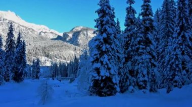 Sappada 'nın karlı manzarası. Dolomitler, İtalya 