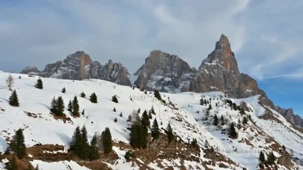 Pale San Martino Nun Kalbinde Passo Rolle Donmuş Karlı Dolomitler — Stok video