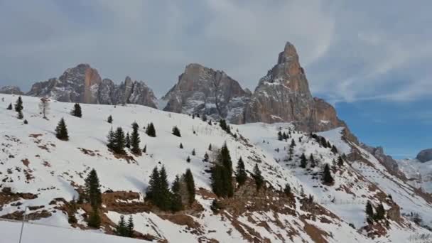 Pale San Martino Nun Kalbinde Passo Rolle Donmuş Karlı Dolomitler — Stok video