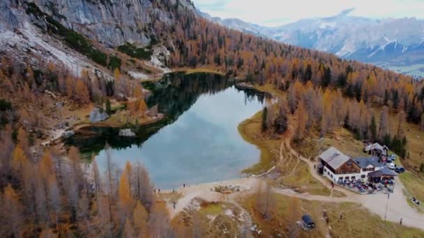 Lago Federa Cuenca Cortina Dolomitas Majestuosas Salvajes — Vídeo de stock