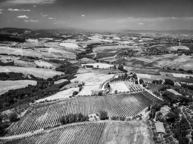 Montepulciano 'nun güzel manzarası, Tuscany, İtalya' daki tepe şehri.