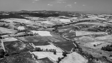 Montepulciano 'nun güzel manzarası, Tuscany, İtalya' daki tepe şehri.