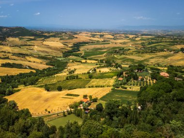 Montepulciano 'nun güzel manzarası, Tuscany, İtalya' daki tepe şehri.