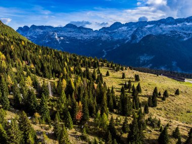 İtalya 'nın kuzeydoğusundaki Val Raccolana Vadisi ve Montasio manzarası